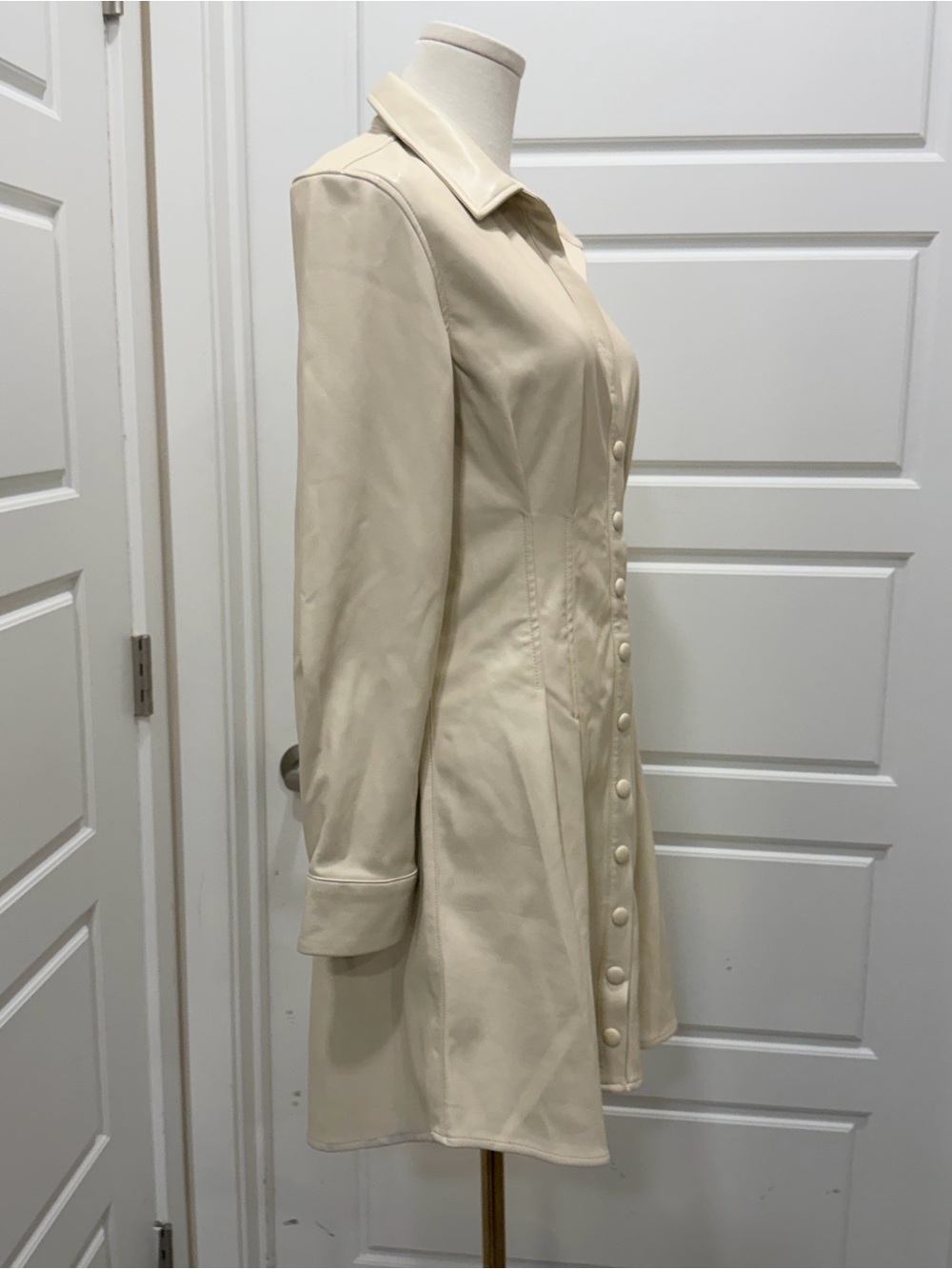Heartloom Tai Faux Leather Cream Button-Front Long Sleeve Shirt Dress - Picture 8 of 11